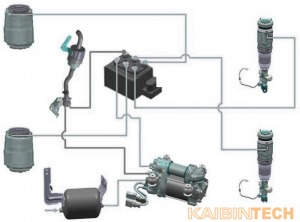 Air-suspension-cystem-with-shock-absorber-strut,-compressor,-air-valve